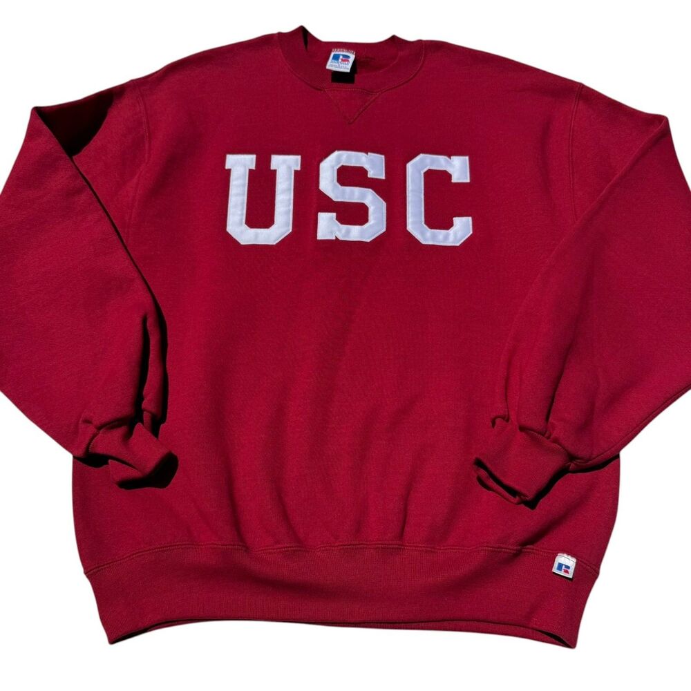 Vintage 1990s Russell Athletic USC Sweatshirt Made in USA Red Large College